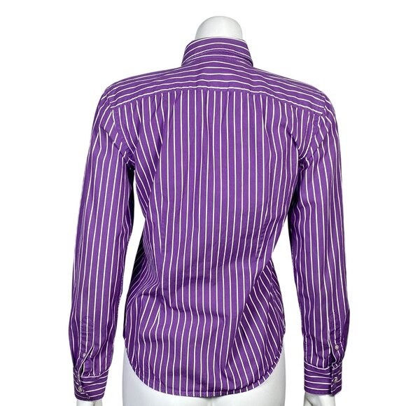 Lauren Ralph Lauren Ruffle Collar Button Up Shirt Womens S Cotton Purple Stripes - Picture 4 of 7